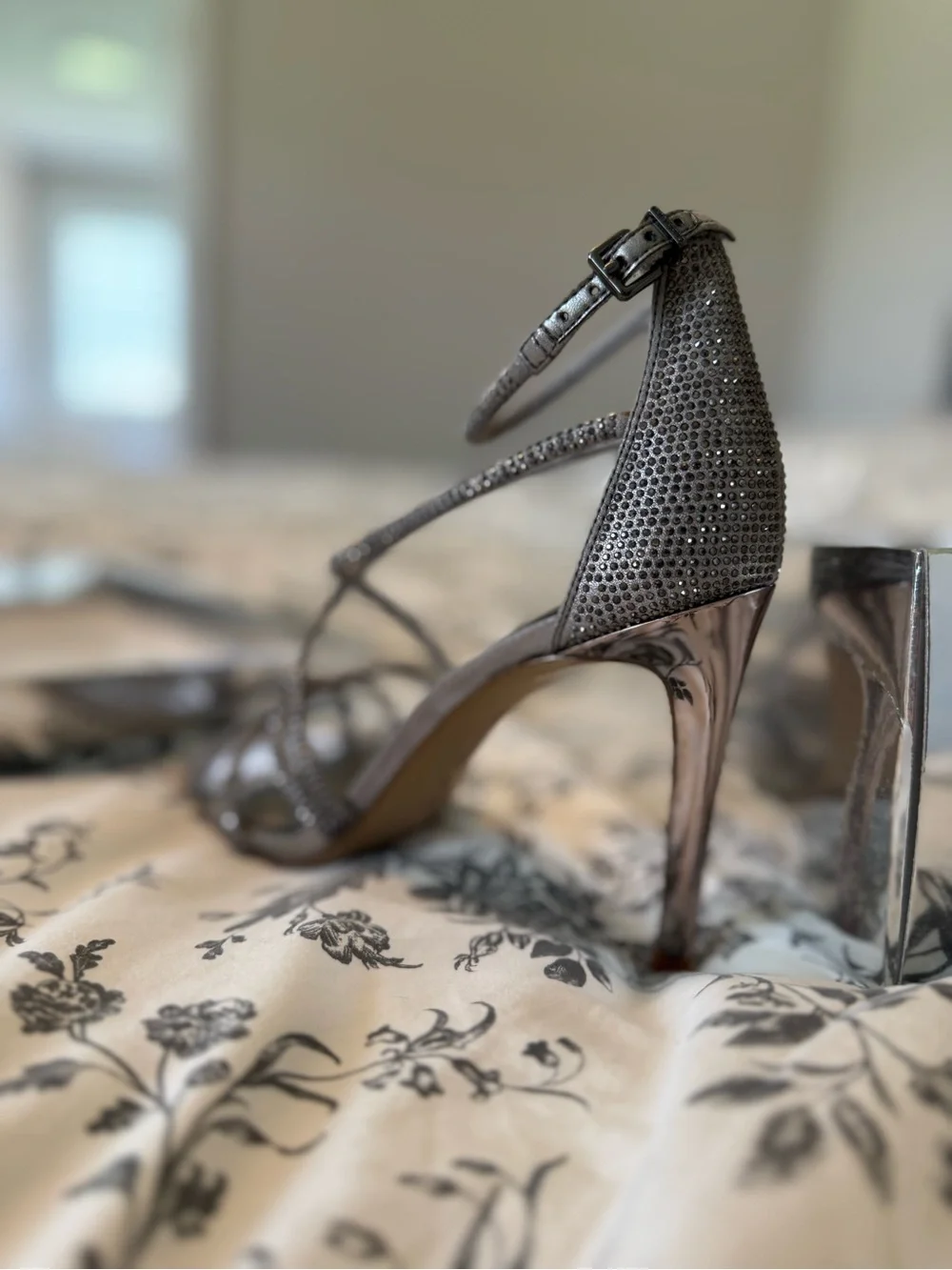 Gianni Bini Metallic Gray Strappy Rhinestone Heels - Never Worn